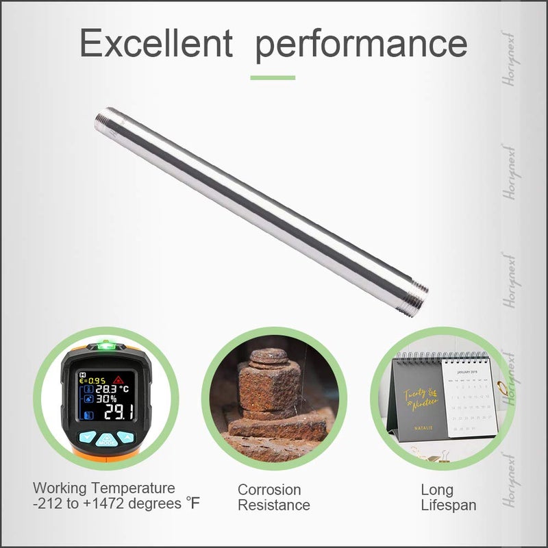 Horiznext stainless steel 304 pipe nipple npt 1/2 male threaded cast fitting, 12 inches length tube sleeve extension connector, schedule 40 conduit hose adapter - Image 3